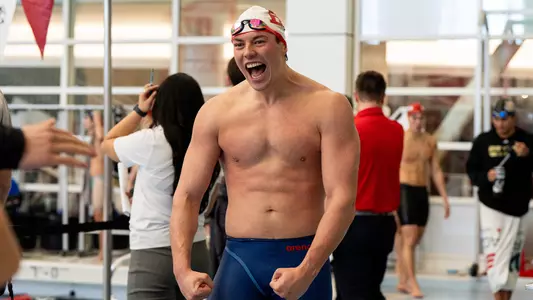 Charlie Nenchev celebrates after a win against Bryant