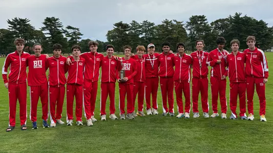BU men's cross country group photo after finishing second at 2026 IC4A Championship