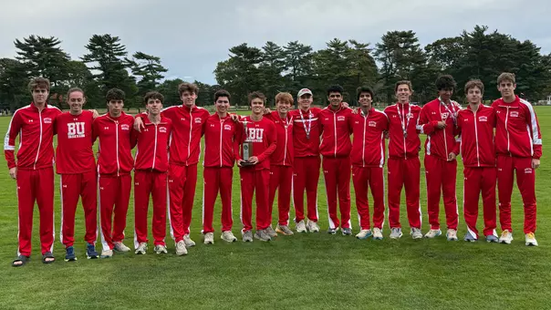 BU men's cross country group photo after finishing second at 2026 IC4A Championship