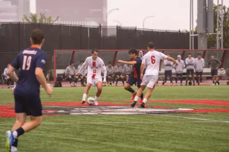 Lapo Romieri plays soccer against Bucknell