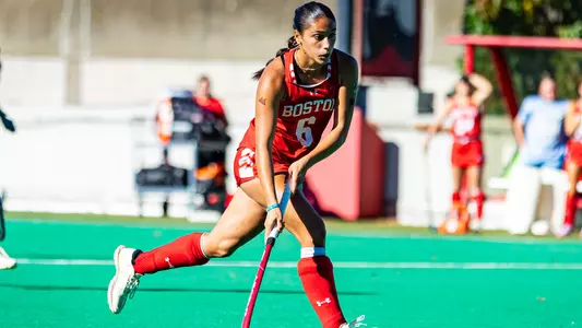 Nicole Lauro dribbles the ball up the field against Colgate