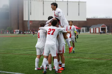 Men's soccer celebrates a home win