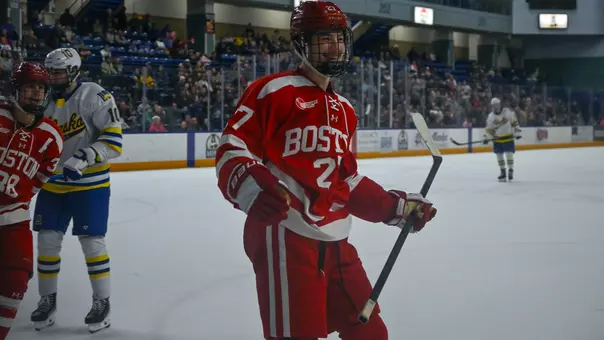 Caleb Malhotra celebrates his first collegiate goal