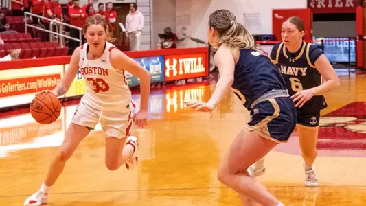 Inez Gallegos dribbling a basketball