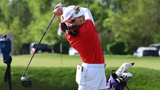 Amy Han on the opening tee of the 2026 Patriot League Championship