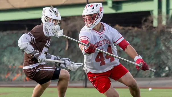 Connor Kehm possesses the ball against Lehigh