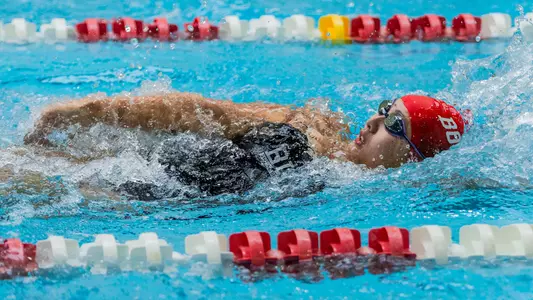 Abby Han swims backstroke vs. Bucknell