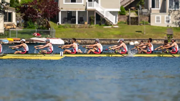 Photo of the BU Men's Rowing Third Varsity 8 racing at the Eastern Sprints.