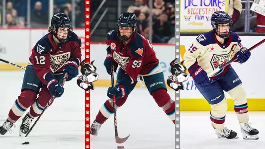 Tamara Giaquinto, Nadia Mattivi, Marie-Philip Poulin playing hockey side by side for Montreal