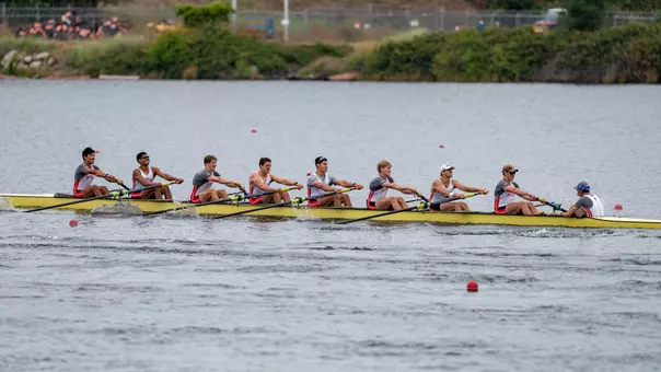 Photo of the BU Men's Rowing Third Varsity 8 at the 2026 IRA National Championship Regatta.