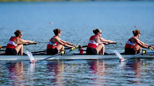 Photo of the BU Lightweight 4+ racing at the 2026 IRA National Championship Regatta.