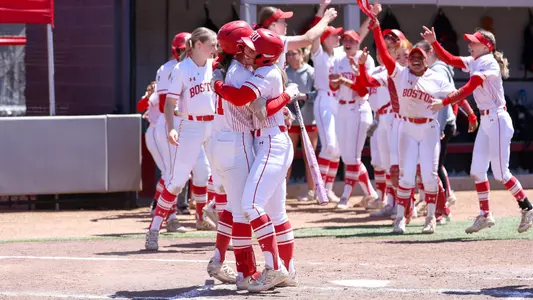 Terriers celebrate Megan Coyle's home run against Lafayette