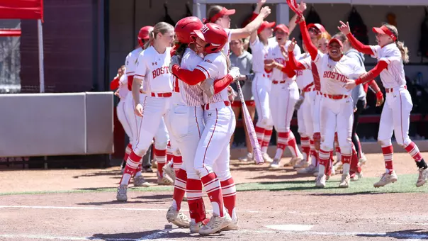 Terriers celebrate Megan Coyle's home run against Lafayette