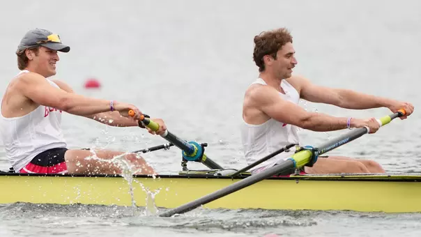 Photo of BU Men's Rowing All-Americans Grant Gwadz (left) and Alessandro Gardino.