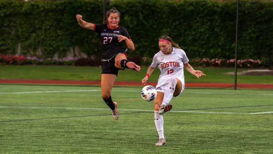 Women's soccer playing soccer against Northeastern at home
