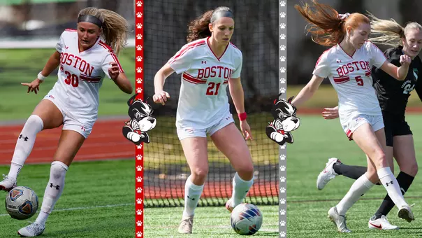 Photo collage of women's soccer athletes Olivia Avellar (left), Helene Tyburczy (center) and Ciara Kennedy (right).