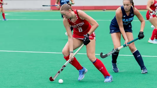 Tiger Fellner controls the ball against Maine