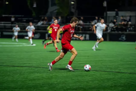 Ben Bagshaw plays soccer against Providence