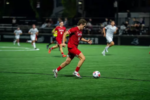 Ben Bagshaw plays soccer against Providence