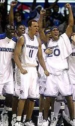 The Memphis bench celebrates as they pull ahead of seventh-ranked Illinois.