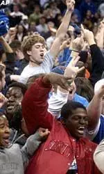 Memphis Tigers fans celebrate the 62-58 victory over the No. 6 Louisville on Wednesday.
