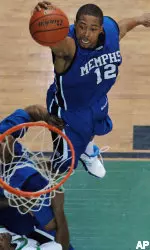 Memphis' Antonio Anderson goes to the basket during Memphis' 91-81 win over Marshall. (AP Photo/Jeff Gentner)