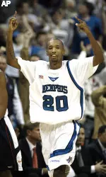Memphis guard Doneal Mack gets the crowd off of their feet after scoring a string of 3-pointers against Pepperdine forward Malcom Thomas and teammates in the second half. Mack scored seven 3-pointers to tie the school record and lead Memphis to victory 90-53. (AP Photo/Lance Murphey)