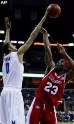 Shawn Taggart gets one of his six blocks on the night.