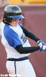 Junior Leila Dolfo hit her eighth homer as Memphis lost two games to No. 11 Houston.