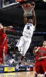 Junior Will Coleman dunks against CBU in a 66-45 exhibition victory on Monday.