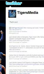Twitter users can follow @TigersMedia for the latest in U of M sports information.