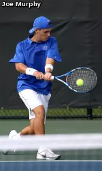 Redshirt sophomore K.C. Griffin upended of Rob Koehler of Rhodes 6-1, 6-0 at No. 6 sinlges in Saturday's second match.
