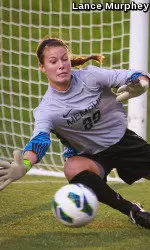 Freshman Christa Strickland recorded six saves in the loss to Rice.
