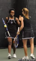 Alyssa Hibberd and Tiffany Welcher fought back from an 0-4 hole to win the 7-4 in the tiebreaker and take the No. 1 doubles match.