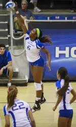 Altrese Hawkins posted a double-double, 20 kills and 13 digs against Toledo.