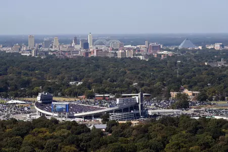 Liberty Bowl Stadium with downtown Memphis
