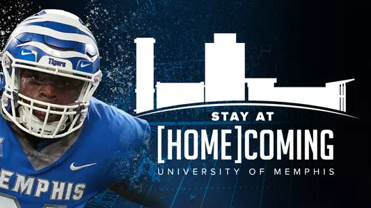 Stay at Home Coming. University of Memphis. Football player with painted back ground