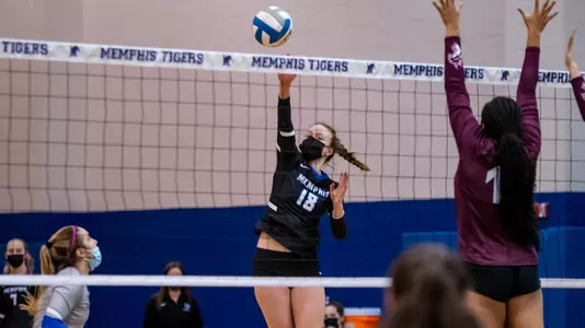 Outside Hitter Sam Drewry (18) during the Memphis vs. Southern Illinois University volleyball match on 01232021.