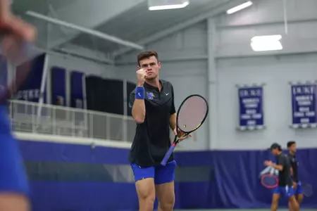 Durham, NC Ð Jan 20: NCAA Men's Tennis - Memphis at Duke at Sheffield Indoor Tennis Center in Durham, NC on January 20, 2023. (Credit: Andy Mead/YCJ)