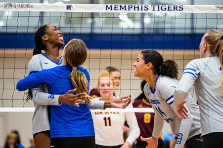 Outside Hitter Hannah Jones (6) & Right Side Hitter Clara Bednarek (14) during the Memphis vs. Arizona State volleyball match on 09142023.