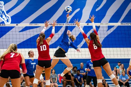 Outside Hitter Alexis Lewis (12) during the Memphis vs. Miami Ohio volleyball match on 08262023.