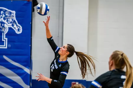 Middle Hitter Autumn Flynn (15) during the Memphis vs. Southern Mississippi volleyball match on 09152023.