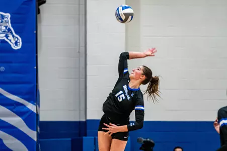 Middle Hitter Autumn Flynn (15) during the Memphis vs. Southern Mississippi volleyball match on 09152023.