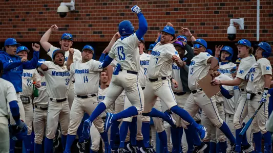 Pierre Seals HR celebration, Home Opener vs Central Arkansas, Feb. 21, 2024