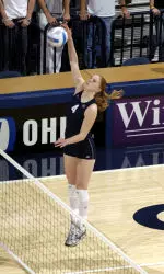 Senior Kate Duchek had a match-high 21 kills in XU's 3-2 win over Rhode Island on Senior Night at Cintas Center.