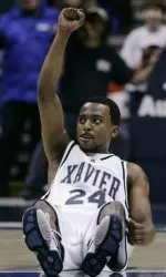 Drew Lavender's reaction after draining his three-quarter court shot at the end of the first half.