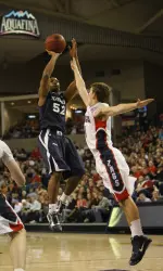 Junior Tu Holloway goes up for two of his season-high 26 points against Gonzaga.