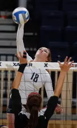 Outside hitter Sarah Brown's 16 kills helped lead Xavier to a three-set win at Butler.