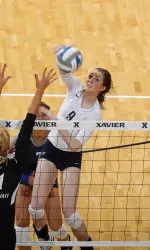 Kelsey Dunaway posted 10 kills to lead Xavier to the finals of the A-10 Championship for the third-straight season.