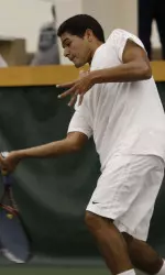 Senior Richard Canelas teamed with Marc Pretorius for a doubles win against Duquesne.